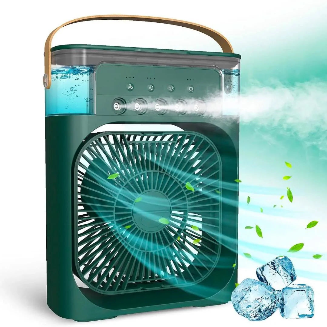 Ventilador acondicionado portátil, 3 velocidades de viento y rociador con luz LED COLORES 100% EFECTIVO