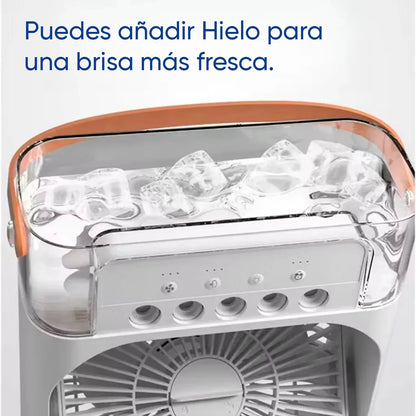 Ventilador acondicionado portátil, 3 velocidades de viento y rociador con luz LED COLORES 100% EFECTIVO