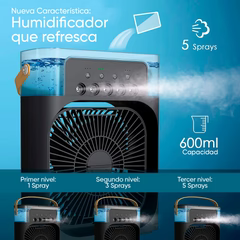 Ventilador acondicionado portátil, 3 velocidades de viento y rociador con luz LED COLORES 100% EFECTIVO