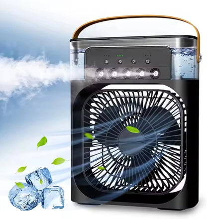 Ventilador acondicionado portátil, 3 velocidades de viento y rociador con luz LED COLORES 100% EFECTIVO