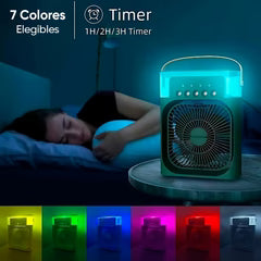Ventilador acondicionado portátil, 3 velocidades de viento y rociador con luz LED COLORES 100% EFECTIVO