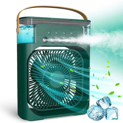 Ventilador acondicionado portátil, 3 velocidades de viento y rociador con luz LED COLORES 100% EFECTIVO